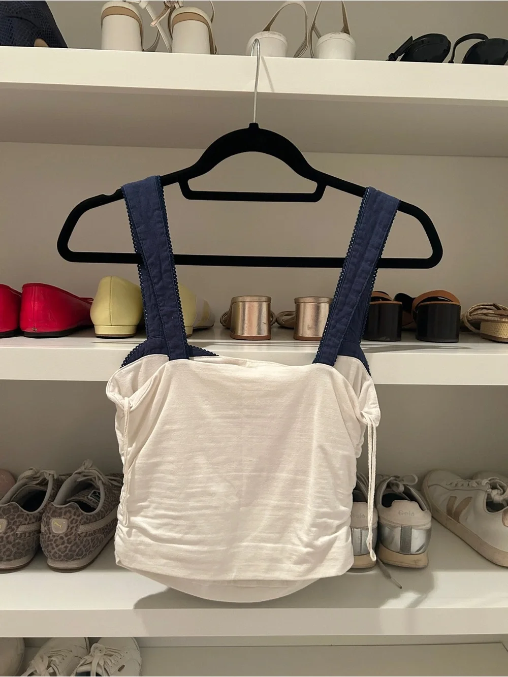 Free People Two-Tone Square Neck Tank Top - Navy Straps, White Body